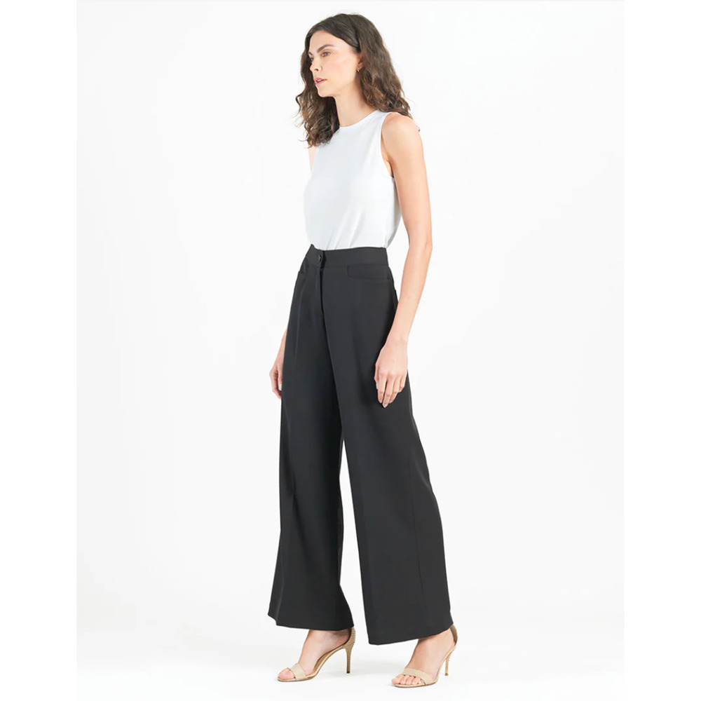 NWT Clara SunWoo Woven Twill Zip Closure Wide Leg Pocket Trouser Black size XL